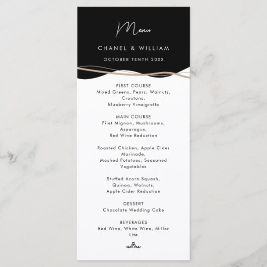 Menu Mariage moderne noir, blanc et rose (Devant)