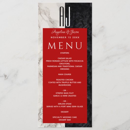 Menu Mariage moderne noir et blanc (Devant)