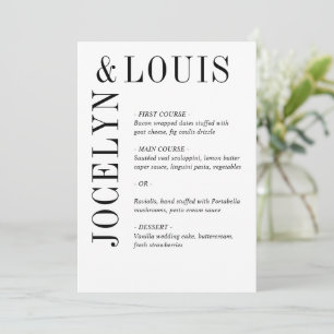 Menu Mariage Moderne Noir et Blanc Audacieux