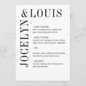 Menu Mariage Moderne Noir et Blanc Audacieux (Devant)