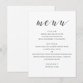 Menu Mariage moderne noir et blanc. Écriture minimalist (Devant / Derrière)