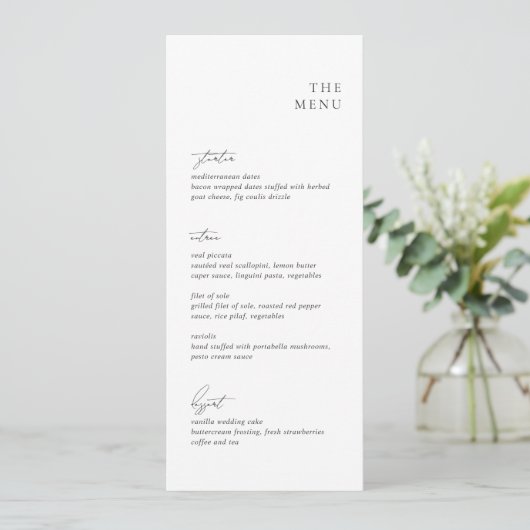 Menu Mariage Moderne Noir et Blanc Élégant (Debout devant)