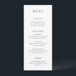 Menu Mariage moderne noir et blanc élégant<br><div class="desc">Un menu de mariage élégant,  au design classique et à la disposition simple. Vos noms et votre date de mariage sont affichés en évidence dans une grande police de caractères serif traditionnelle au dos. La simplicité de ce design est très appréciable pour un mariage formel.</div>