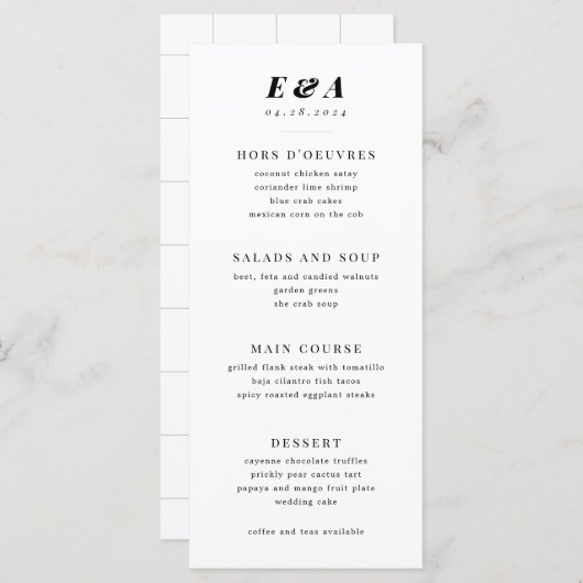 Menu Mariage moderne noir et blanc Multi Course (Devant / Derrière)