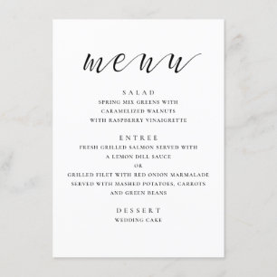 Menu Mariage moderne noir et blanc. Script minimal