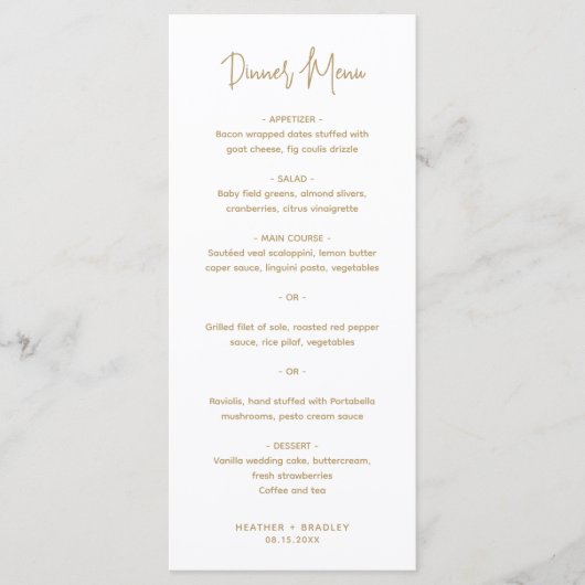Menu Mariage Moderne Or Minimaliste (Devant)