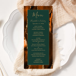 Menu Mariage Moderne Orange Brûlé Agate Vert Foncé Or