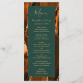 Menu Mariage Moderne Orange Brûlé Agate Vert Foncé Or (Devant)