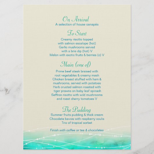 Menu mariage moderne peint abstact mer scintillant (Dos)