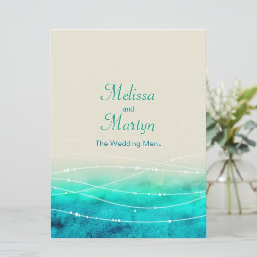 Menu mariage moderne peint abstact mer scintillant (Debout devant)
