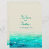 Menu mariage moderne peint abstact mer scintillant (Devant / Derrière)