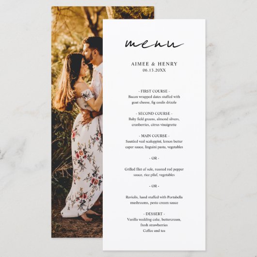 Menu Mariage Moderne Photo Écriture Rustique (Devant / Derrière)