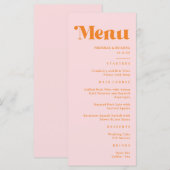 Menu Mariage Moderne Rétro Rose et Orange (Devant / Derrière)