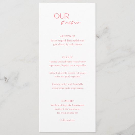 Menu Mariage moderne rose chic (Devant)