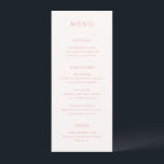 Menu Mariage moderne rose élégant<br><div class="desc">Un menu de mariage élégant,  au design classique et à la disposition simple. Vos noms et votre date de mariage sont affichés en évidence dans une grande police de caractères serif traditionnelle au dos. La simplicité de ce design est très appréciable pour un mariage formel.</div>