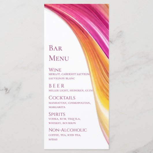 Menu mariage-Moderne rose orange jaune (Dos)