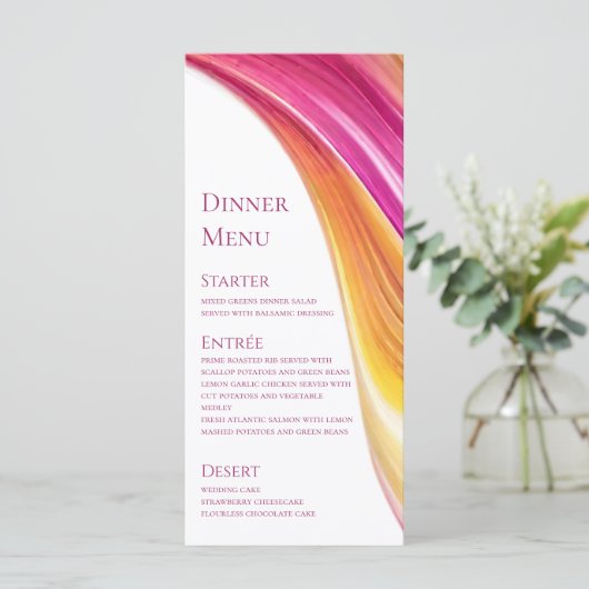 Menu mariage-Moderne rose orange jaune (Debout devant)