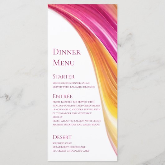 Menu mariage-Moderne rose orange jaune (Devant)