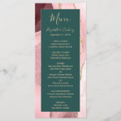 Menu Mariage Moderne Rose Pâle Or Vert Émeraude Agate (Devant)