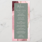 Menu Mariage Moderne Rose Pâle Or Vert Sauge Agate (Devant)