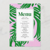 Menu Mariage moderne rose + palmier vert (Devant)
