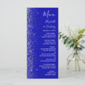 Menu Mariage Moderne Royal Bleu avec Bordure Pailletée (Debout devant)