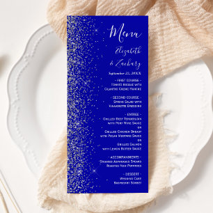 Menu Mariage Moderne Royal Bleu avec Bordure Pailletée