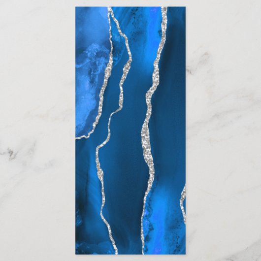 Menu Mariage moderne Royal Blue Silver Agate (Dos)