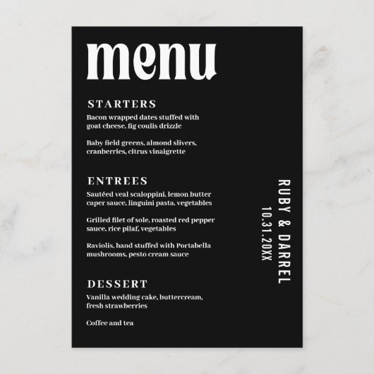 Menu Mariage Moderne Ruby Black (Devant)
