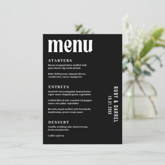Menu Mariage Moderne Ruby Black (Debout devant)
