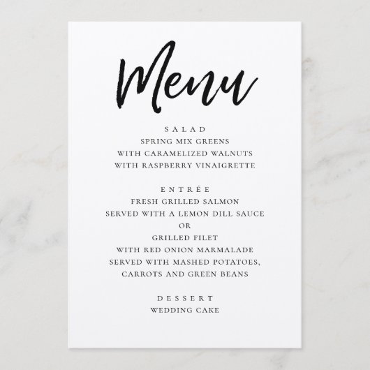 Menu Mariage moderne rustique. Calligraphie du scénario (Devant)