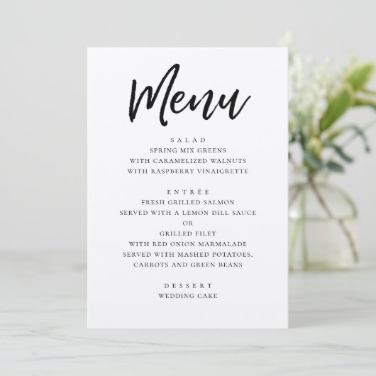 Menu Mariage moderne rustique. Calligraphie script de c (Debout devant)