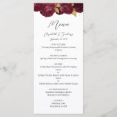 Menu Mariage Moderne Script Floral Or Bourgogne (Devant)