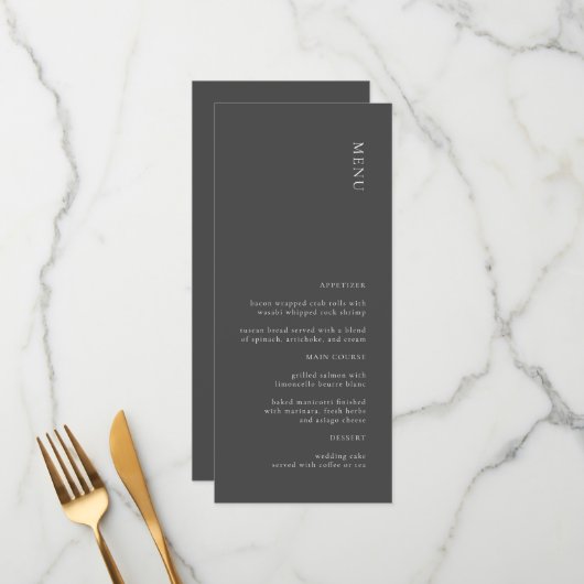 Menu Mariage moderne simple gris foncé (Devant/Arrière en situation)
