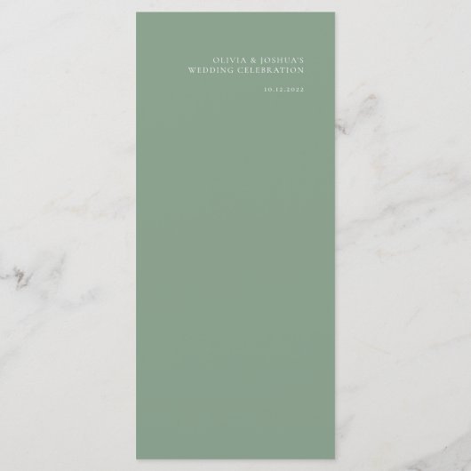 Menu Mariage moderne Simple Sage Green (Dos)
