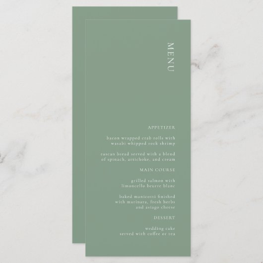Menu Mariage moderne Simple Sage Green (Devant / Derrière)