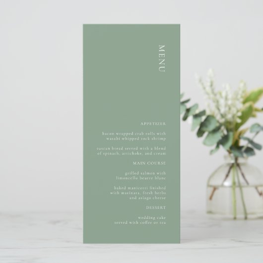 Menu Mariage moderne Simple Sage Green (Debout devant)