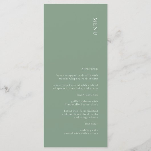 Menu Mariage moderne Simple Sage Green (Devant)