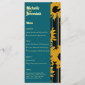 Menu Mariage Moderne Tournesol Bleu Sarcelle Or (Devant)
