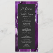 Menu Mariage Moderne Violet Argent Agate Foncé (Devant)
