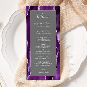 Menu Mariage Moderne Violet Argent Agate Gris