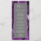 Menu Mariage Moderne Violet Argent Agate Gris (Devant)