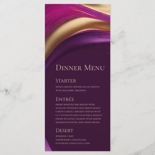 Menu mariage-Moderne violet Fuchsia et or (Devant)