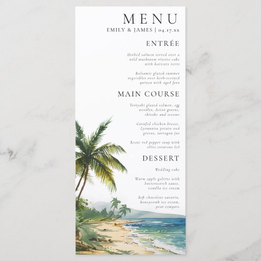 Menu Mariage moderne Watercolor Palm Beach (Devant)