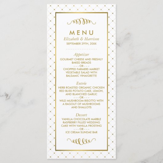 Menu Mariage moderne White & Gold Foil (Devant)