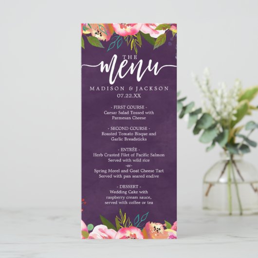 Menu Mariage modifiable couleur chic en floraison (Debout devant)