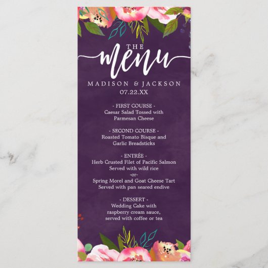 Menu Mariage modifiable couleur chic en floraison (Devant)