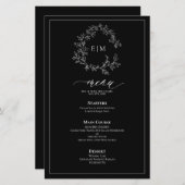 Menu Mariage Monogram Crest noir blanc (Devant / Derrière)