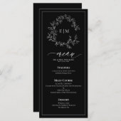 Menu Mariage Monogram Crest noir blanc (Devant / Derrière)