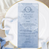 Menu Mariage Monogram Script Dusty Blue Watercolor